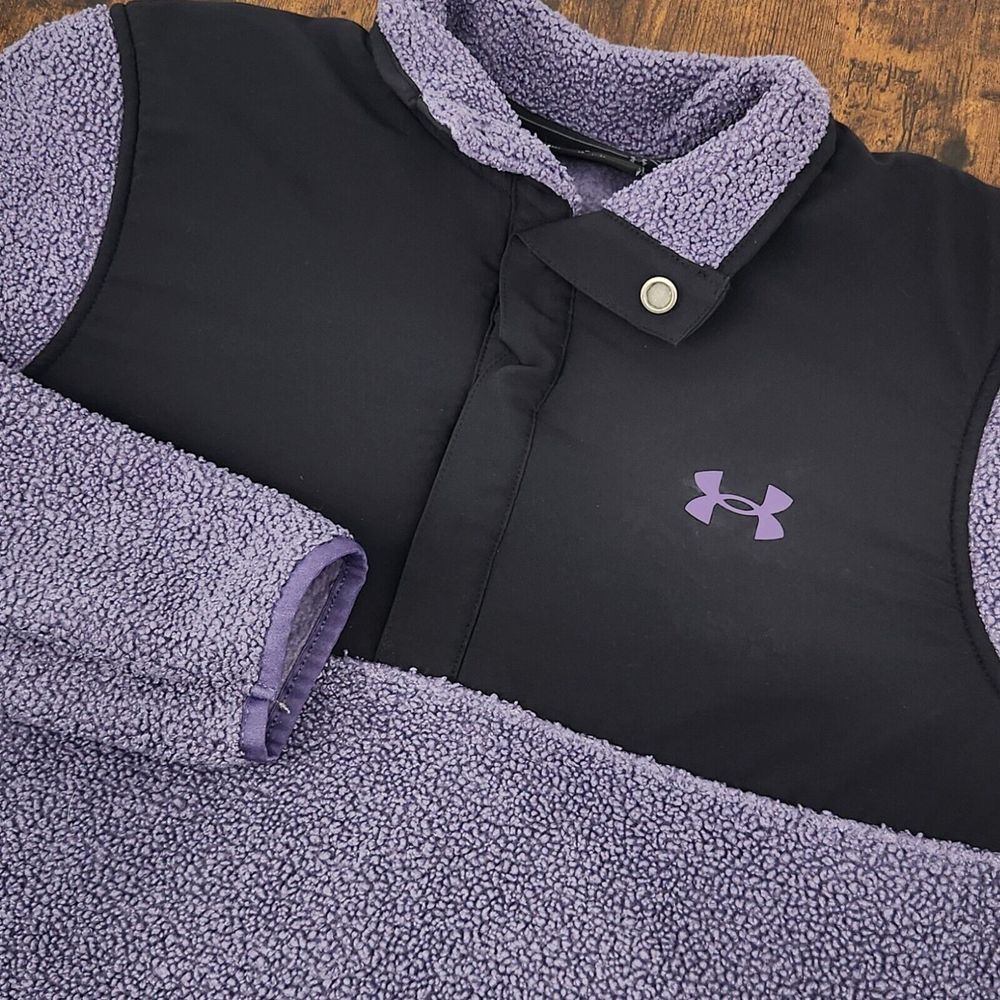 Under Armour Golf Mens Sweater Fleece Pile Pullover Snap Purple Black Size Small